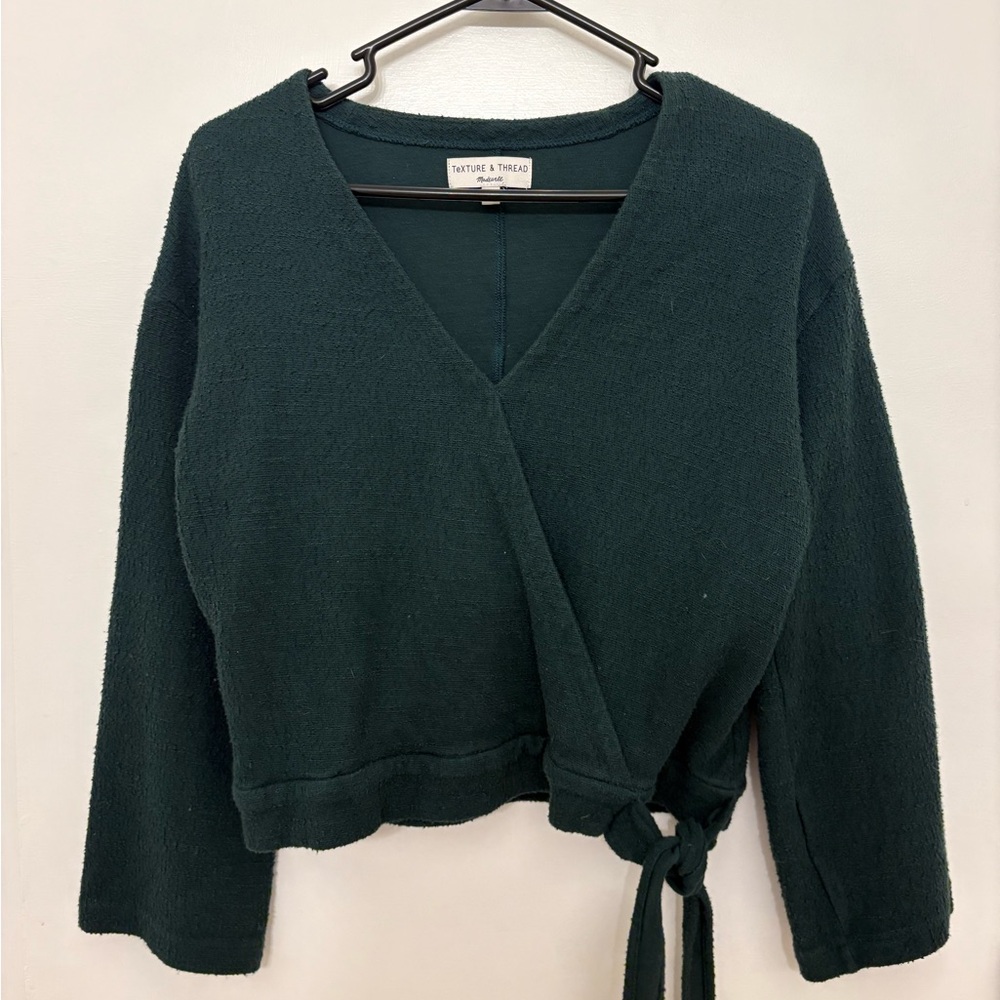 Madewell Texture & Thread Wrap Top Smokey Spruce color Women’s Sz S 100% Cotton